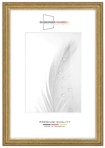 Duisburger-Rahmen24 Cadre photo en bois massif Rétro 50 x 60 cm en Vieux-Or | Verre synthétique antireflet | Cadre pour affiches | Puzzle | collage DR086