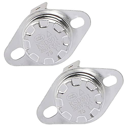 Aopin熱制御スイッチKSD301通常閉鎖NC 75度250V高電流30Aサーモスタット温度スイッチ2個入り