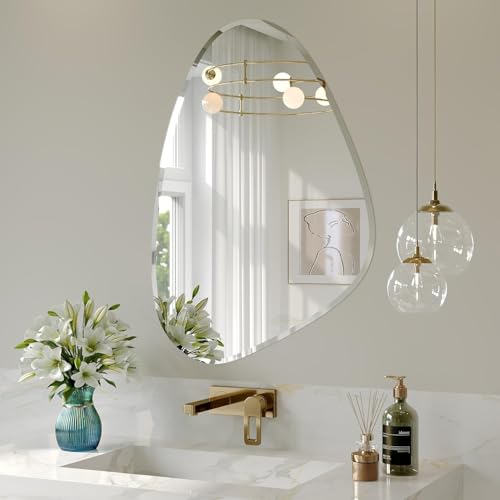 Image of Creative Arts n Frames 18x24 inch 5mm Thick Beveled Smooth Edges Frameless Wall Mount HD Mirror Home Office Hotel Decor for Living Restroom Bedroom Bathroom (Irregular Shape 18x24 HD Mirror)