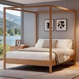 LUMISOL Queen Size Canopy Bed Frame, Solid Wood 4 Poster Canopy Platform Bed Frame with...