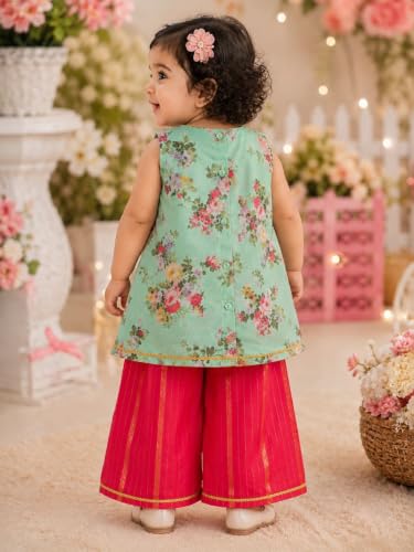 Image of Pspeaches Girls Georgette Sleeveless Round Neck Floral Print Kurta With Palazzo 2 Piece Set|Ethnic Wear For Cute Baby Girls|Traditional & Festive Outfit