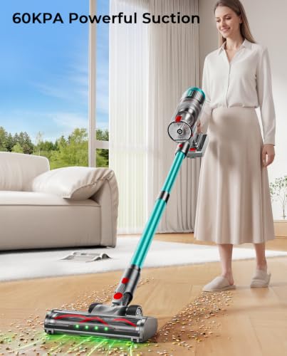 Image of Cordless Vacuum Cleaner, 80Mins 650W /60KPA Self-Standing Vacuum Cleaners for Home, Stick Vacuum with Anti-Tangle Brush, LED Screen, Rechargeable Vacuum for Floor /Carpet /Pet Hair
