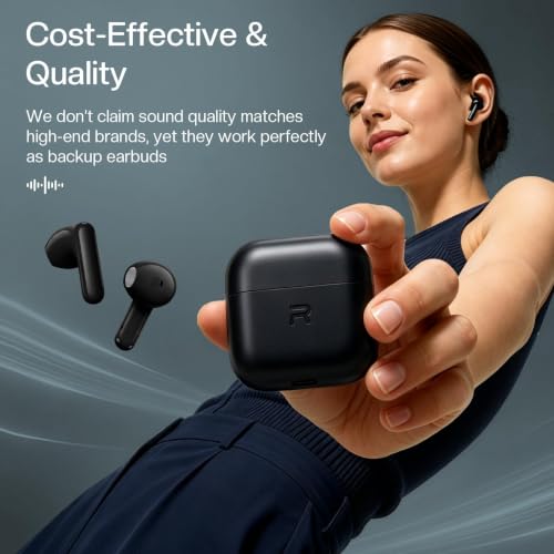 Black Long Battery Life Wireless Earbuds Budget for iPhone Android — view 5