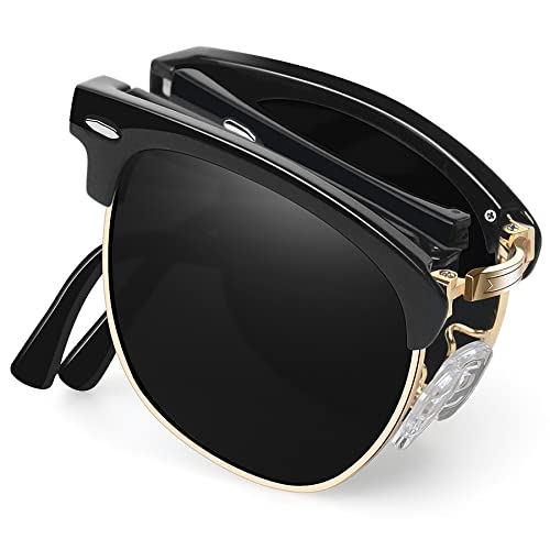 Joopin Plegables Negras Hombre y Mujer Gafas de Sol Polarizadas Cuadradas Medio Marco Retro Vintage Clásico para Playa Conducir Foldable Sunglasses Unisex Óculos de Sol