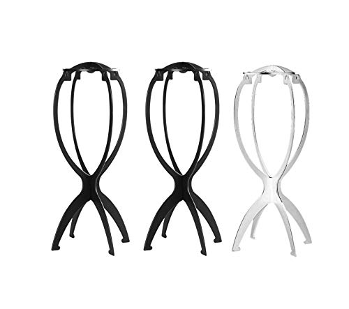 3 Pack Short Hair Wig Stands,Wig Dryer Stand,Portable Wig Hanger for Wig and Hat,Durable Collapsible Travel Wig Stands,1White 2Black (14.2 Inch)