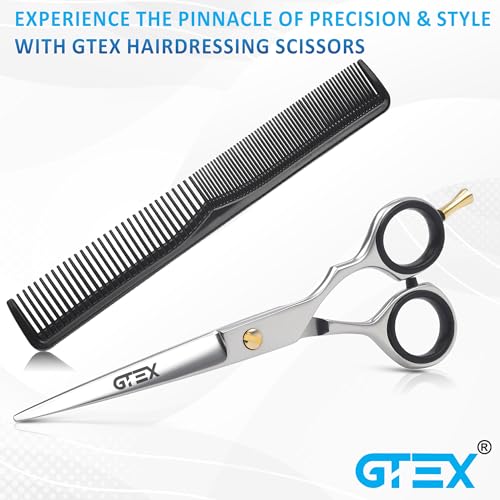 Friseurschere Scharfe Haarschere GTEX 6,5 Zoll Professionelle Haarschneideschere Prämie Schere Haare Schneiden mit Kamm und Etui, Hair Scissors