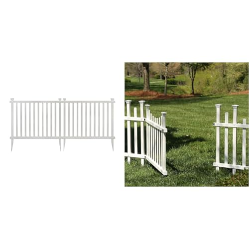 Zippity Outdoor Products ZP19037 No Dig Baskenridge Semi-Permanent Vinyl Fence & ZP19028 Unassembled Madison Vinyl Gate Kit with Fence Wings (62in W x 30in H), White