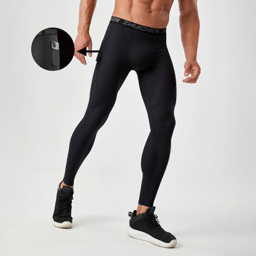 3 Pack Men's Compression Pants with Pockets - high-Performance Fitness Leggings, Moisture Absorbing and Breathable Sportswea4