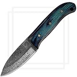 USQUARE UE-019, 20.32 cm Jagdmesser mit Scheide, Messer mit Fester Klinge, Bushcraft-Messer aus, Damaststahl, Griff aus Pakka-Holz, Full Tang, für Jagd und Camping