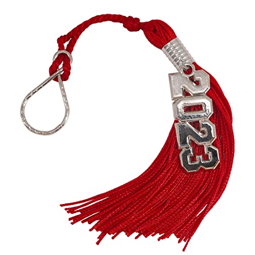 GraduationMall Graduation Tassel keychain with Removable 2023 Silver Year Charm, Graduation keyring, Gift for Him and Her, Red, 6 Pcs