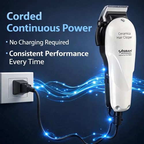 Image of ASBAH Professional Ceramica Clipper | Corded Trimmer With 8 Guide Comb | One Year Warranty, Lifetime Repair & Services (Multicolor) - Unisex