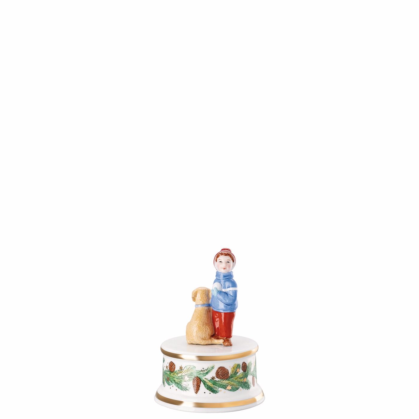 Hutschenreuther Collection de Noël 2025 « Jeux de Noël », Petite boîte à Musique, Hauteur : 12,5 cm, diamètre : 9 cm, mélodie : Votre Enfant Arrive