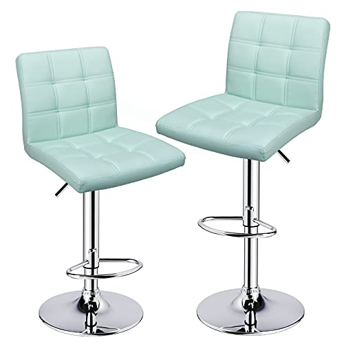 Modern Square Pu Leather Adjustable Bar Stools With Back,Set Of 2,Counter Height Swivel Stool By Leopard (Mint Green) #TOP5