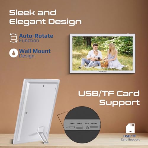 Promate Full HD Digital Photo Frame with Touchscreen, Wireless App Control, Multi Picture & Video Formats Compatibility, USB/TF Card Support, Dual Speakers, Memoria (White, 15.6 Inch)