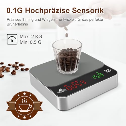 Minibáscula de café portátil recargable con cronómetro y precisión digital 5