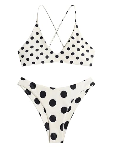 Image of ZAFUL Women's Tie Back Padded High Cut Bralette Bikini Set Two Piece Swimsuit