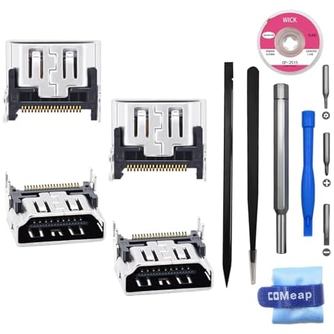 COMeap PS5 HDMI Port Replacement with Solder Wick, HDMI Port Replacement for Sony Playstation 5 Socket Jack Interface Connector Repair Tool Kit (4-Packs) Cover