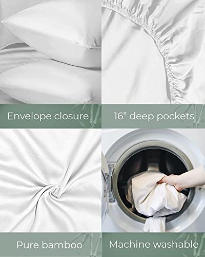 Linenwalas Fitted Sheet Queen Size, Bamboo Silk Sheet - Deep Pocket Fitted Sheet Only, Soft, Luxury Premium Bottom Sheet Cooling Bamboo Bedding (Queen Size/Silver) #TOP4