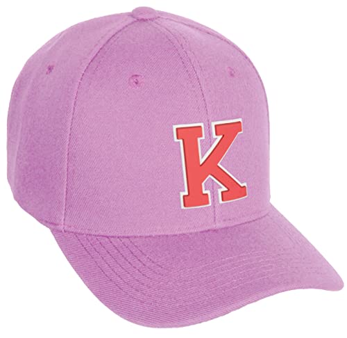 Daxton Classic Baseball Hat Custom A to Z Initial Team White Rose Letter, Pink Cap, Letter K