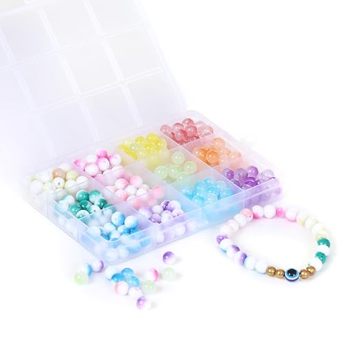 Image of Ambitieux DIY Bracelet Making Kit for Girls - 12 Types Colorful Beads with Charms, Elastic Thread, Earrings, Clasps & Rings - Jewellery Craft Kit for Kids, Birthday Return Gift, Rakhi Special Set for 2 3 4 5 6 7 8 9 10 years (Half milky jelly)