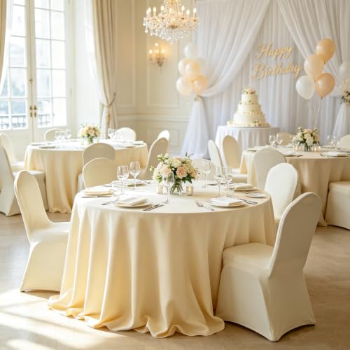 Image of 10 Pack Round Table Cloth 120 Inch, Round Tablecloth, Washable Polyester Table Cover for Buffet Party, Dinner, Weddings and Camping, Ivory