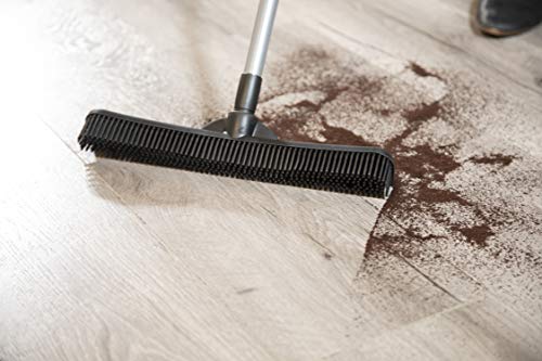 Image of FURemover Compact Pet Hair Rubber Broom with Squeegee, with Handle that Telescopes up to 40 inch for Carpet, Tile and Hardwood
