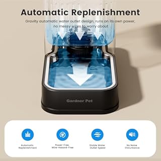 Gardner Pet 2.2 Gallon Automatic Dog Water Bowl Dispenser 8.5L Gravity Water Feeder with Stainless Steel Bowl & Maifan Stone Filter, BPA-Free for for Cats and Dogs (Black, 2.2 Gallon)