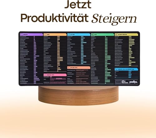 Padlys – Office Schreibtischunterlage mit Excel, Word & Windows Tastenkombinationen, Excel Mauspad Deutsch mit Mac Übersetzung - für Büro und Homeoffice, Excel Matte Deutsch mit Windows Befehle, 80x30