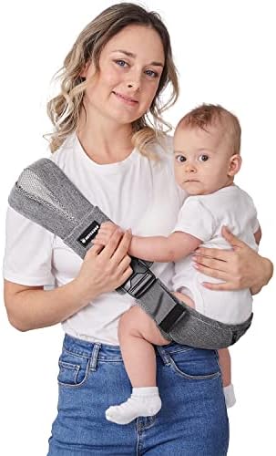 AUYEAZGO Toddler Sling, Ergonomic Baby Sling Carrier with Adjustable Strap, Soft Padding & Non-Slip Hip Seat, Perfect for Infant and Toddler(7-44 lbs), Premium Cotton (Steel Gray)