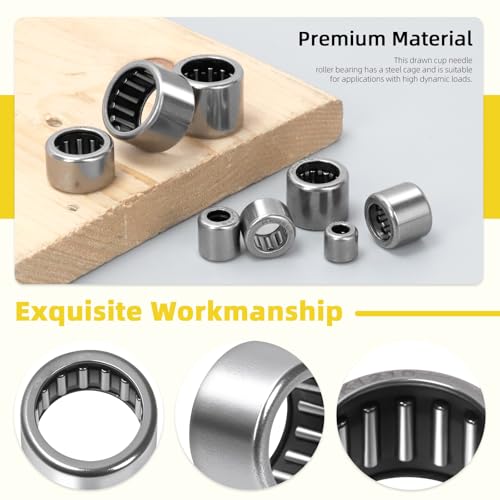 Mardatt 32Pcs Needle Roller Bearings, Gezogene Schalen Nadellager HK0306-HK1210, 3x6,5x6mm, 4x8x8mm, 6x10x7mm, 7x11x9mm, 8x12x10mm, 9x13x8mm, 10x14x12mm, 12x16x10mm