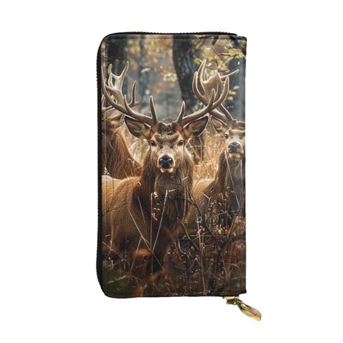 Women's Leather Wallet - Nature wild Animal Deers Prints Coin Purse Travel Card Holder Zipper Purse Cell Phone Handbag