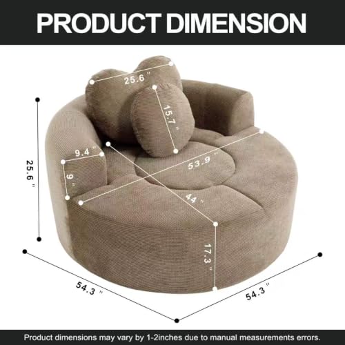 Image of Trustyue Boneless Couch,Comfy Fluffy Sofa Bed,Upholstered Sleeper Sofa with Cup Holder and Throw Pillows,Corduroy Plush Cloud Lounge Chair (Brown, Waffle Polyester)