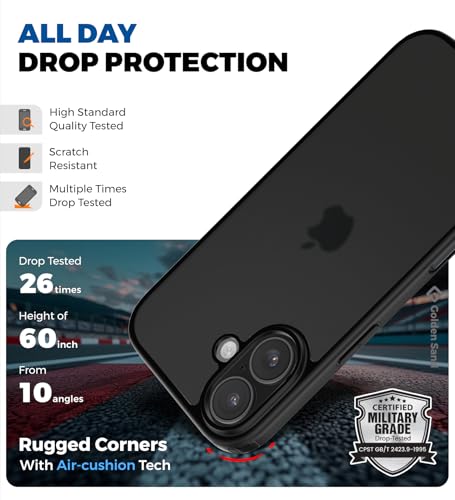 Image of Golden Sand Rugged Frosted Back Cover Case for iPhone 17 - Semi Transparent, Shockproof, Slim Profile, Matte Grip (Space Black, TPU+PC)