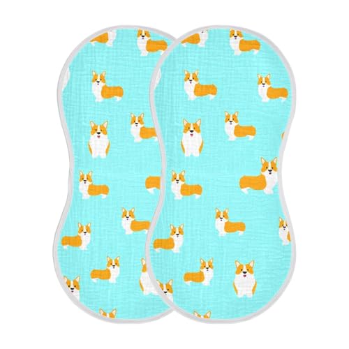 4 Pack Baby Burp Cloths, Soft Absorbent Burping Cloths for Babies, Cotton Milk Spit Up Rags, Large Size for Newborns, Baby Boys and Girls (Corgi Pattern)3