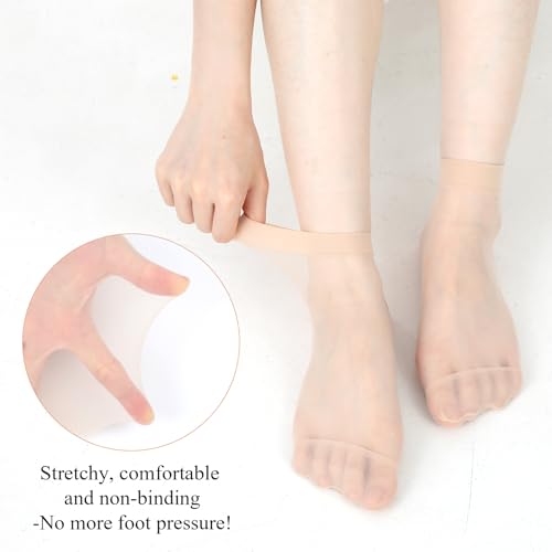 20 Pairs Ankle High Nylons for Women 2 Colors Transparent Socks Nude Stockin Summer Ultra Thin Cool See Through Silk Sock for Mother Festival Gifts Skin Color Black 5.51 × 2.76" (Fit Shoe Sizes 5-9)3