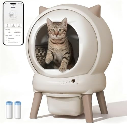 Self Cleaning Litter Box for Multiple Cats, E2 Automatic Cat Litt...