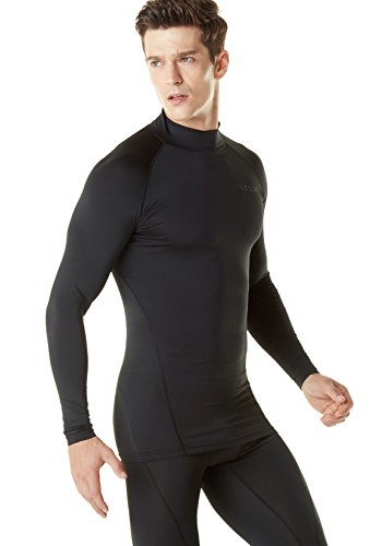 TSLA Men\'s Thermal Long Sleeve Compression Shirts, Mock/Turtleneck Winter Sports Running Base Layer Top, Thermal Mock Neck(yut32) - Black, Medium
