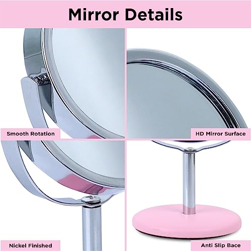 Image of NFI essentials Dressing Table Cosmetic Makeup Mirror with Stand, Round Shape Mirror for Multipurpose Tabletop Vanity Mirror Shaving Mirror Bathroom Mirror Magnifying Mirror Standing Mirror