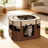 Faltbarer Laufstall Hund Katze 110x85cm - Hundebox für Zuhause, Transportabel mit Netzfenster & Tasche, Für Welpen, Kätzchen & Kleintiere