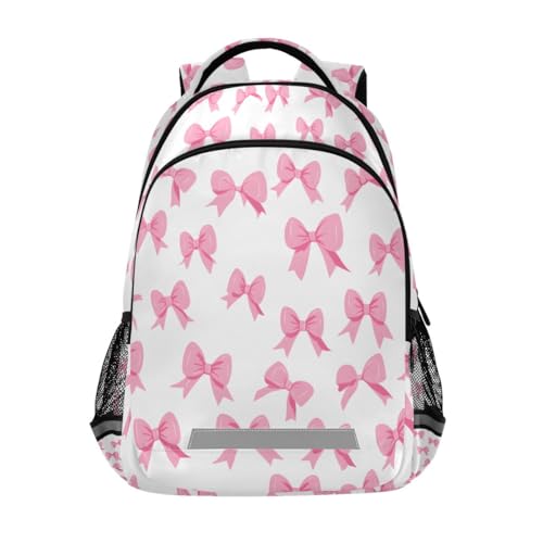 Pink Bow White Background Pattern Backpacks for Kids School Bag Student Backpack Bookbag For Boys Girls Casual Bag