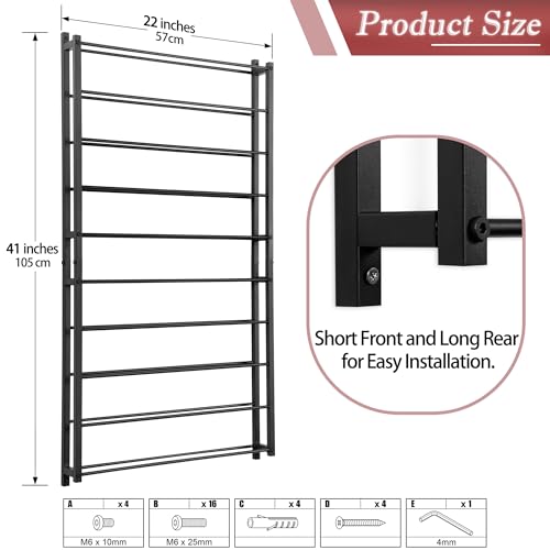 FLstudio Wall Mount Wine Rack: 20 Bottle Heavy-Duty Wall Mounted Wine Rack - Large Wine Storage Organizer Display Holder, Black Metal Wine Bottle Shelf for Bar, Kitchen, Cellar, Dining Room