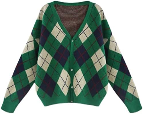 Women's Long Sleeve Cardigan Sweater,Cute Y2K Top Knit Colorful Patterned V Neck Button Outwear S~XL