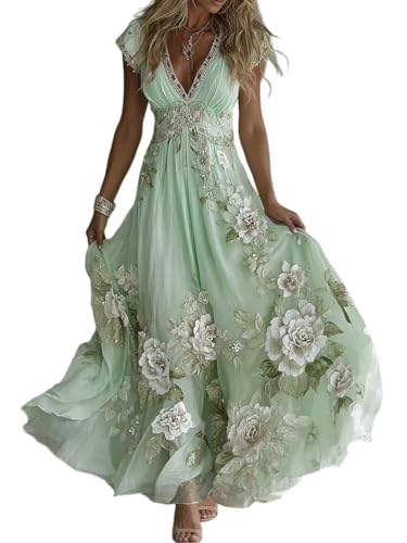 Robe longue boho femme été à manches courtes et imprimé floral chic