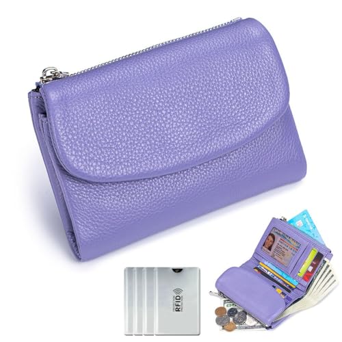 Unisex Pebble Real Leather RFID Wallet,Mens Wallets RFID Blocking,Short Wallet Holder Protected with Leather Coin,Slim Small Dual Zipper Coin Pockets 6-Card Slots & Cash Organizer Bifold2