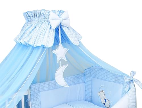 4tlg. Moskitonetz Betthimmel mit Himmelstange Babybett Baby-Moskitonetz 480cm (Blau)