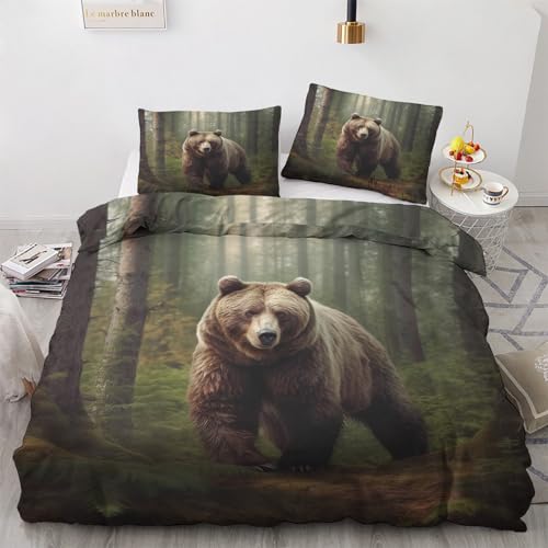 GEDAEUBA Bär Bettwäsche 135x200 - Wilde Tiere Bettbezug 135 x 200 2er...