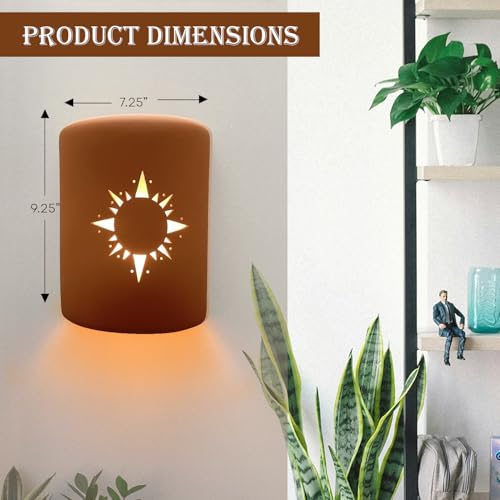 Image of Wall Sconce, Sunburst (Terracotta) Indoor /Outdoor Ceramic Cylinder Porch Light, Indoor /Outdoor Wall Sconce for Interior and Exterior Decor (100 Watt, 9.25 inch H x 7.25 inch)