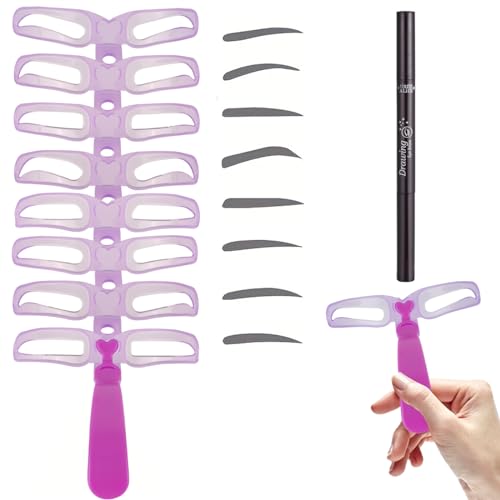 AYNKH Pochoir Sourcils Réutilisable, 8 formes de sourcils différentes pour Débutant Maquillage Pochoirs à Sourcils Kit pour Femmes (avec 1 pc crayon à sourcils à deux têtes)