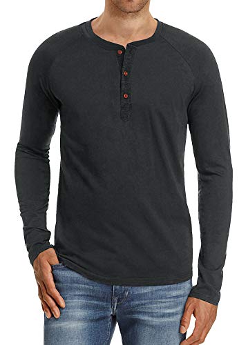 Gemijacka Langarmshirt Herren Henley Shirt Rundhals Langarm Unterzieh T-Shirt mit mehrerer Farbe Dunkelgrau XXL Cover