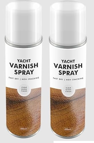 X2 VARNISH SPRAY CLEAR GLOSS FINISH - Yacht Clear Varnish Spray - Fast Dry & Non Cracking - Protective Waterproof All Purpose Varnish - Anti Mould Wood Spray Paint - Interior &Exterior 400ml